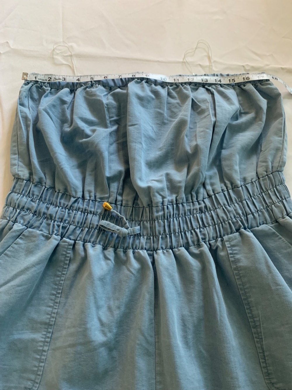 A Hint of Blush Strapless Chambray Cargo Jogger Jumpsuit Smocked Waist 2X - Picture 8 of 9